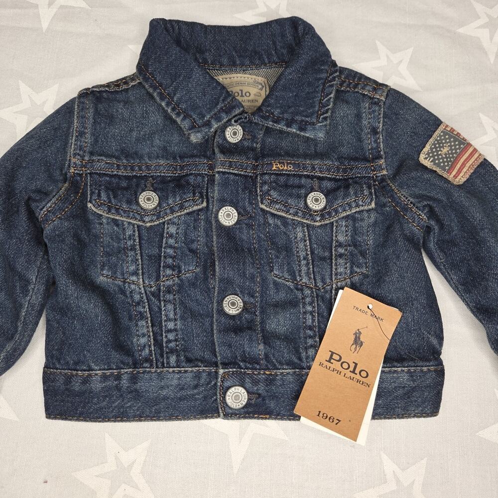 NWT Polo Ralph Lauren Baby Denim Jacket 9M Inwood Trucker Jean Flag Patch